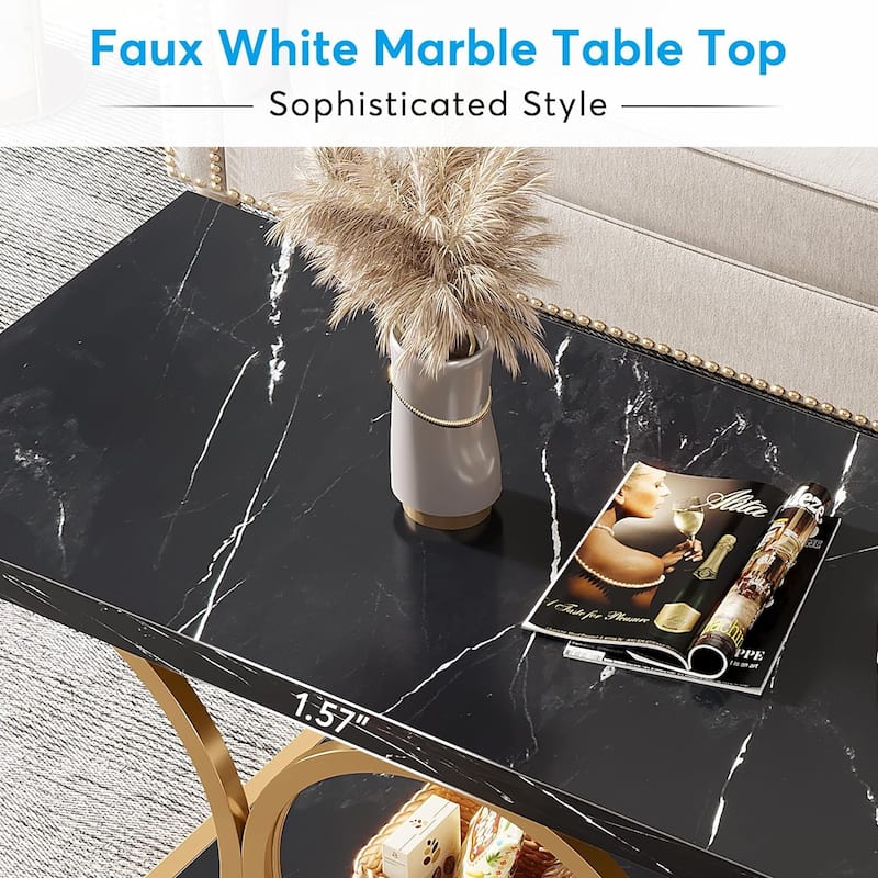 47.24-inch Rectangle Coffee Table, 2-Tier Modern Faux Marble Coffee Tables