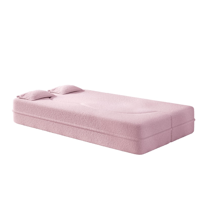 Convertible Floor Sofa with Teddy Fabric, Twin Mattress & No Assembly