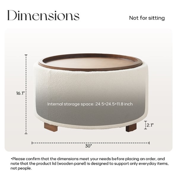 dimension image slide 4 of 5, Huimo Modern round wooden tray Ottoman with Storage