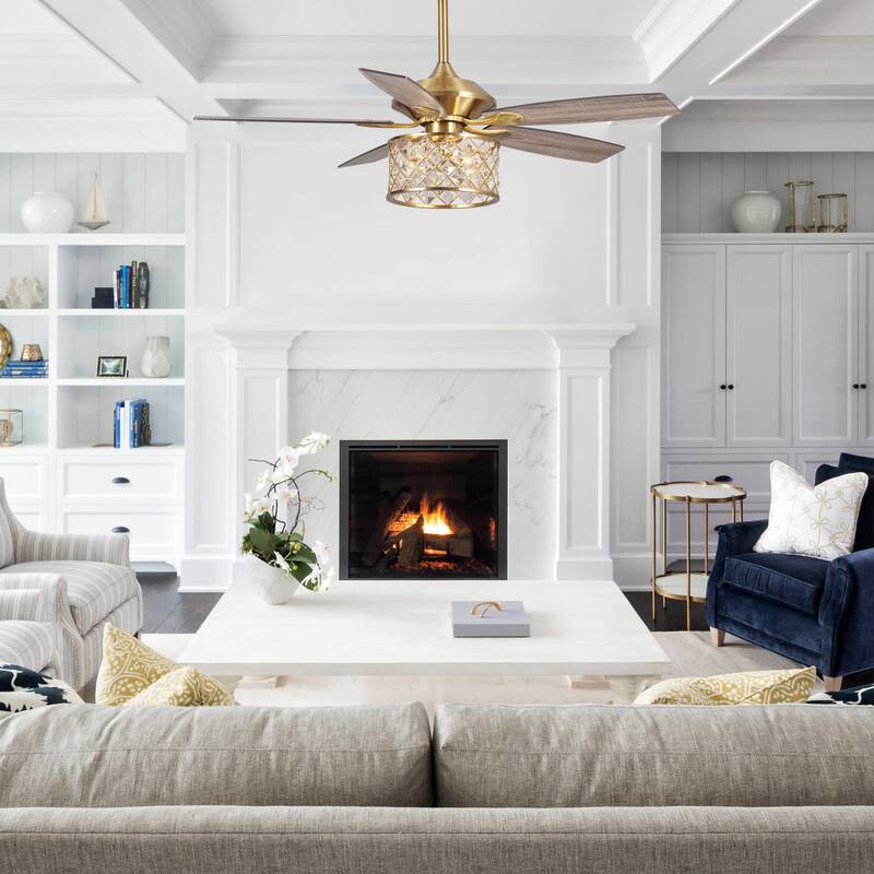 52-in Gold 3-Light Modern Crystal Chandelier Ceiling Fan with Remote