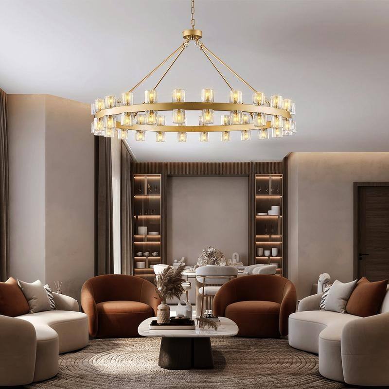 KAYLA Wagon Wheel Chandelier With Crystal Shade