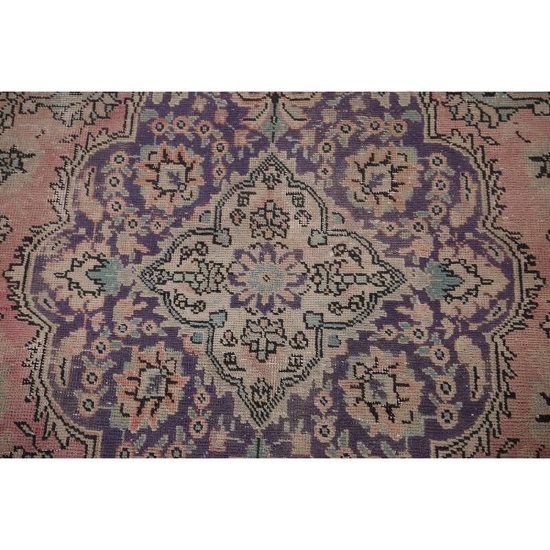 Pink Tabriz Vintage Persian Area Rug Handmade Wool Carpet - 6'9" x 9'3"