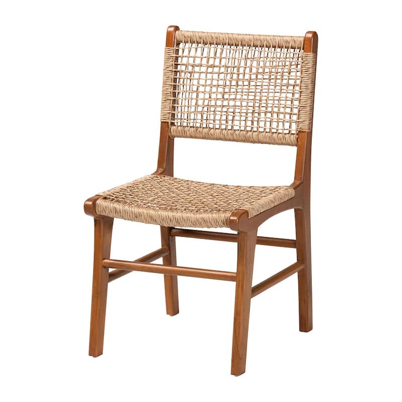 Ariba Dining Chair with Mahogany Wood Frame and Viro Fiber Weaving, Rustic Boho Accent Chair for Dining Room or Kitchen - Brown