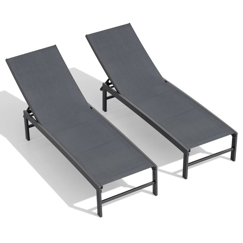 Crestlive Products Outdoor Patio Adjustable Chaise Lounge Chairs - Dark Grey - 2PC