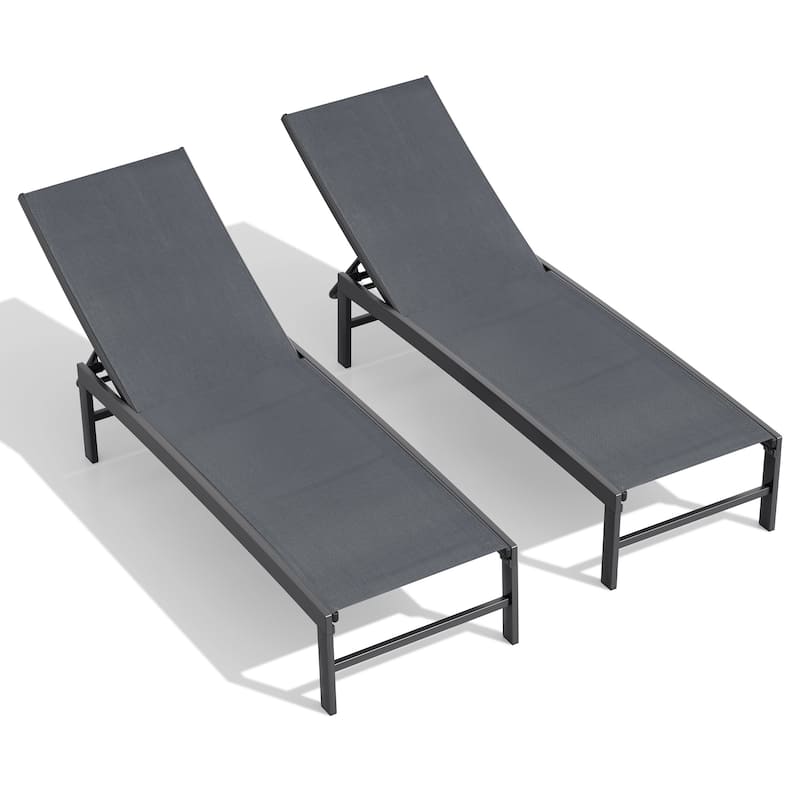 Outdoor Pool Lounger All-weather Adjustable Chaise Lounge Chair - 2PC - Dark Grey