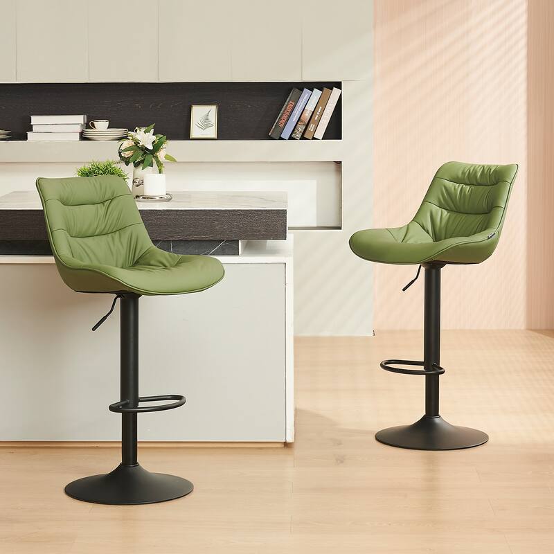 Adjustable Bar Stools Set of 2 Faux Leather Swivel Bar Chairs