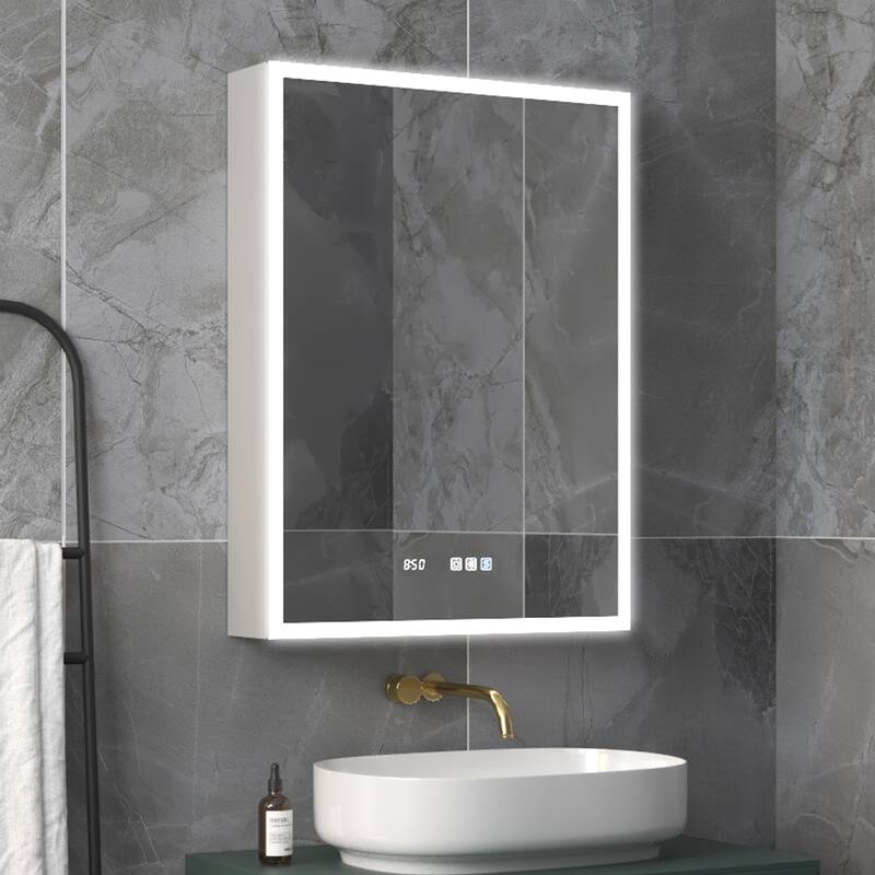 ExBrite 24" W x 32" H Led Lighted Medicine Cabinet Recessed or Surface with mirrors - 24" x 32" Right Hinge