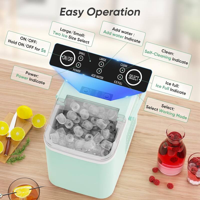 Countertop Ice Maker Machine Self-Cleaning Fast Making 9 Ice Cubes in 6 Minutes 2 Sizes Bullet Ice Portable Ice Machine