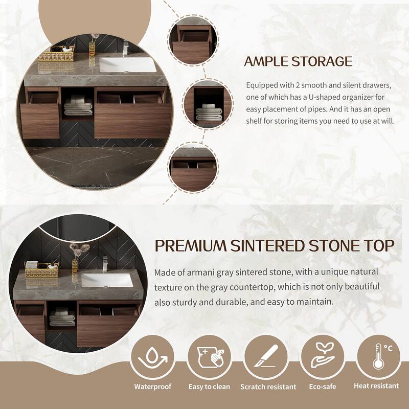 48" Mid Century Single Bathroom faux marble Vanity with Top, Solid Wood, Floating Vanities for Bathroom, Not Assembled Need