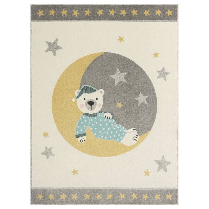 Kids Teddy Bear on the Moon Area Rug
