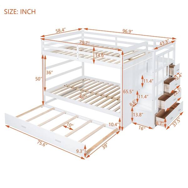 Multifunctional Design Wood Bunk Bed with Storage Drawers, Solid Construction, Safety Guaranteed, White