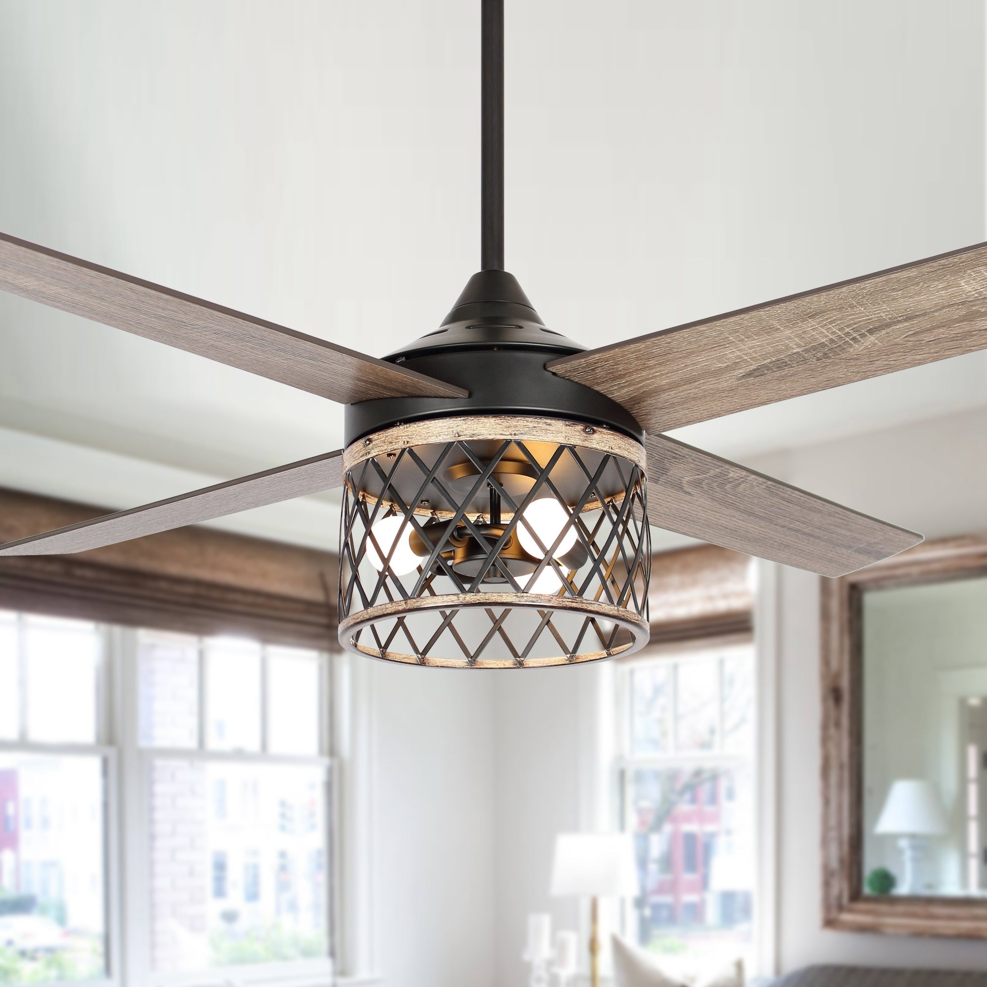 52" Farmhouse 3-Light Wooden 4-Blade Ceiling Fan with Remote