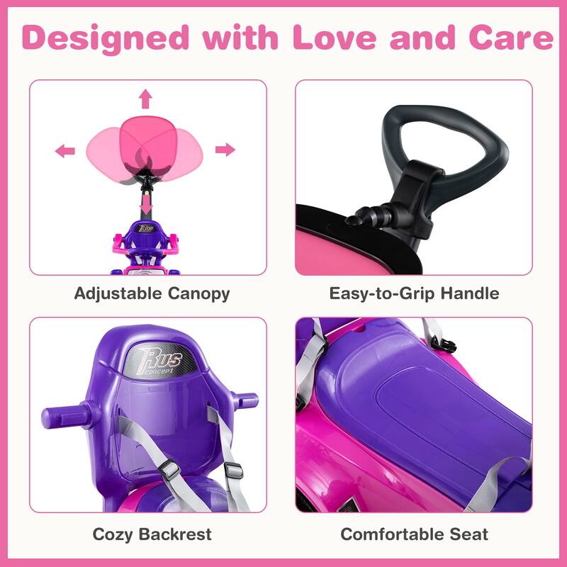 Gymax 3-in-1 Sliding Walker w/ Adjustable Canopy Horn Music & Light