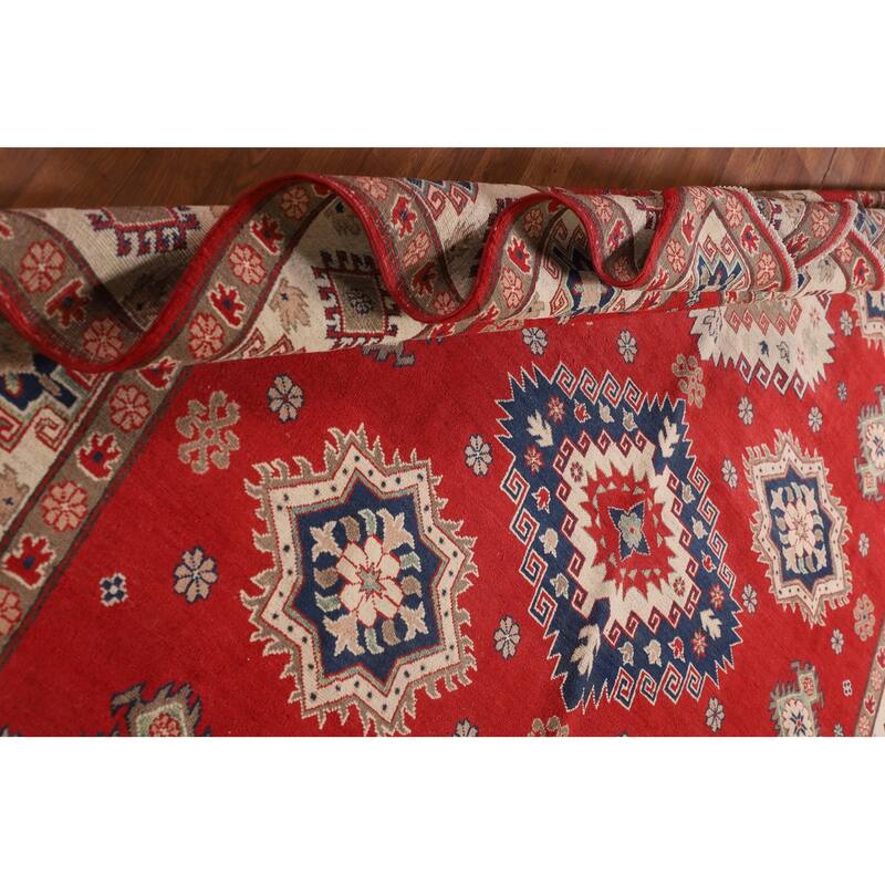 Geometric Red Kazak Oriental Area Rug Hand-Knotted Wool Carpet - 8'3"x 10'0"