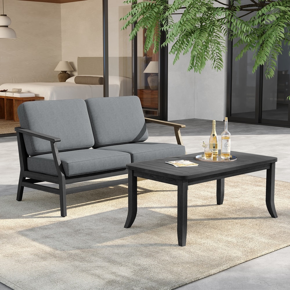 Outdoor Loveseat Sofa with Coffee Table Teak Wood Patio Furniture