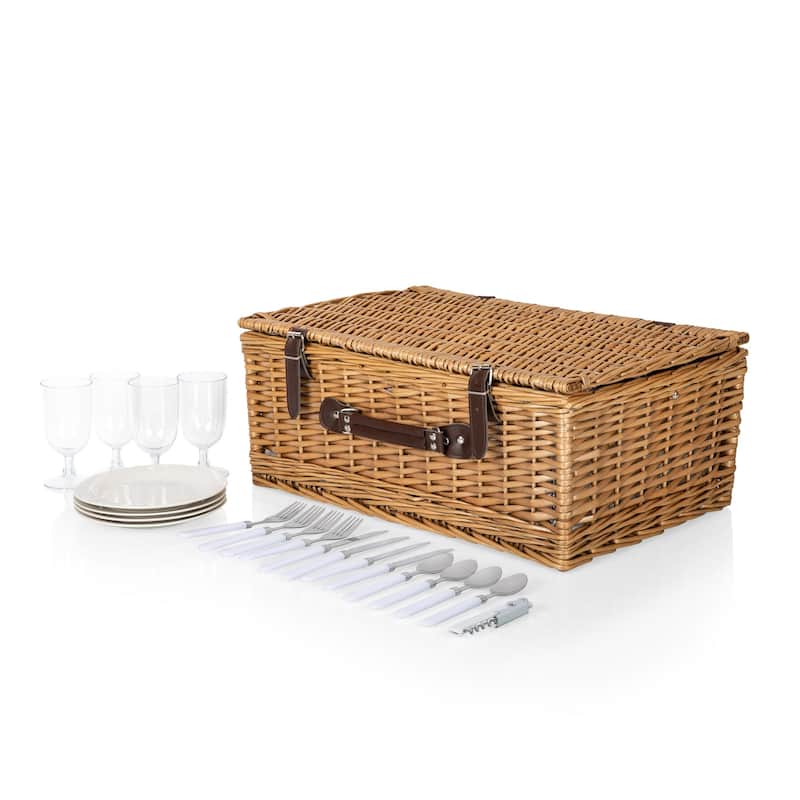 Picnic Time - Belmont Picnic Basket, (Navy Blue & White Stripe)