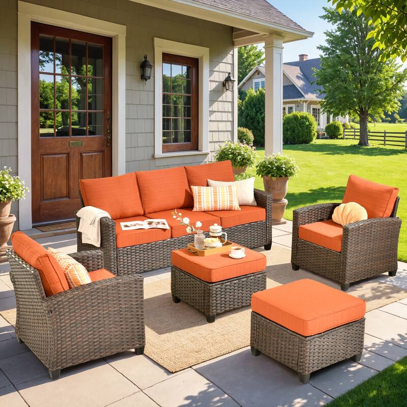 XIZZI 5-piece Patio Furniture Conversation Seating Set - Red/Orange