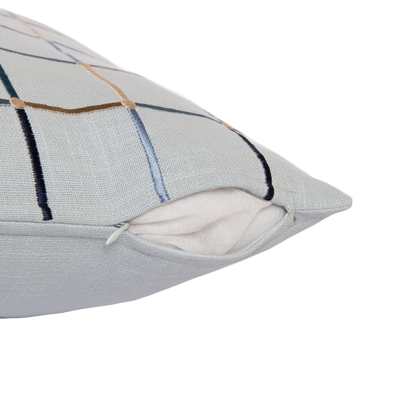 HomeRoots 24" Light Blue Check Cotton Blend Throw Pillow With Embroidery