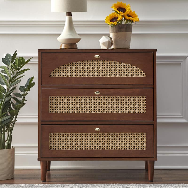 Lifestorey Taylor 3-Drawer Chest with Natural Cane - Walnut