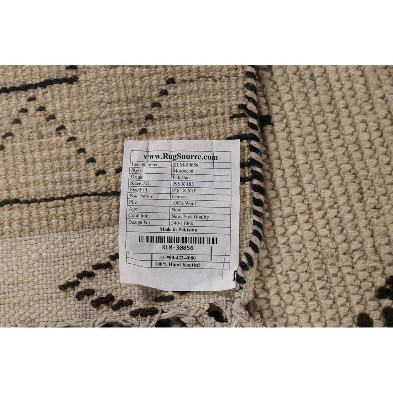 Geometric Moroccan Oriental Area Rug Hand-Knotted Beige Wool Carpet - 6'0"x 9'8"