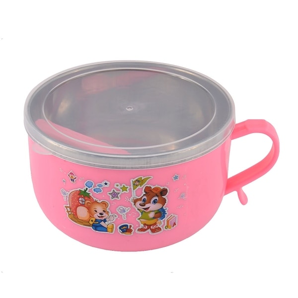 Unique Bargains Home School Picnic Camping Double Layers Lunch Box Container Pink w Spoon