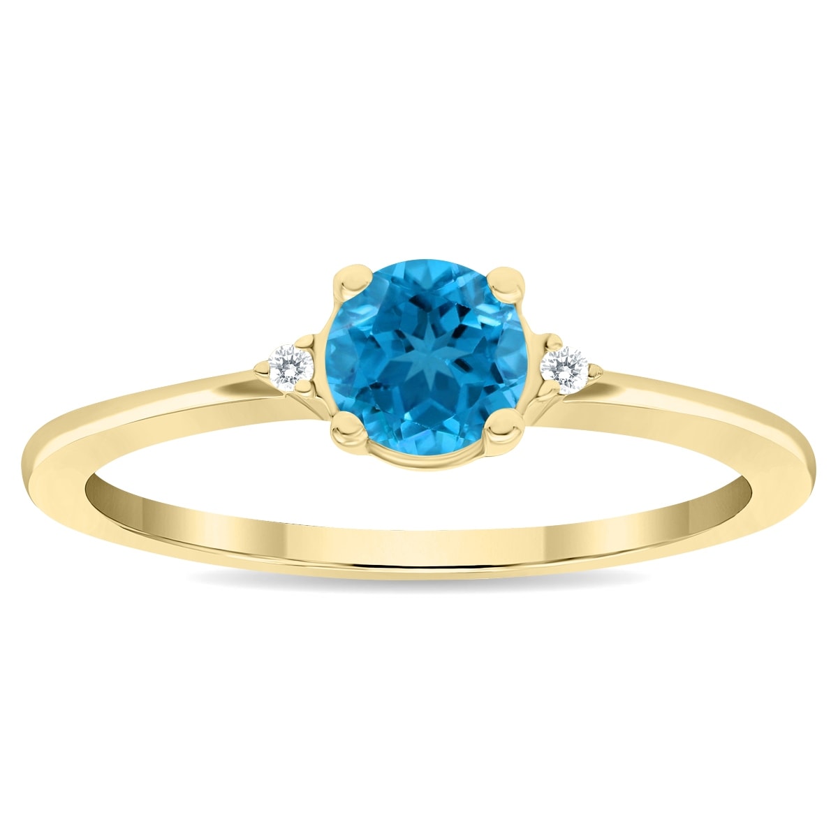 Marquee Women's Round Shaped Blue Topaz and Diamond Classic Band in 10K Yellow Gold