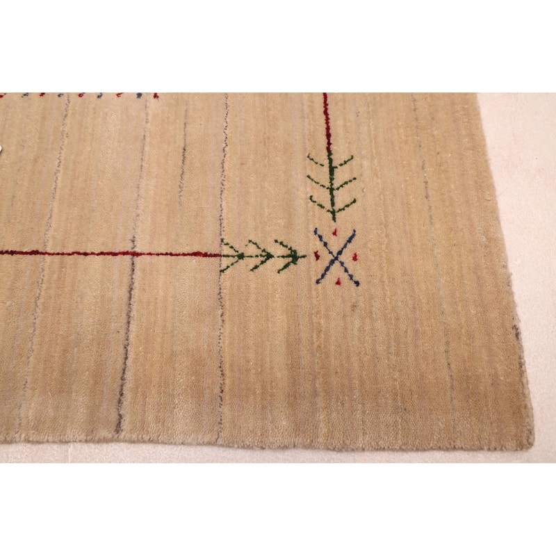 ECARPETGALLERY Hand Loomed Kashkuli Gabbeh Light Khaki Wool Rug - 4'8 x 6'11