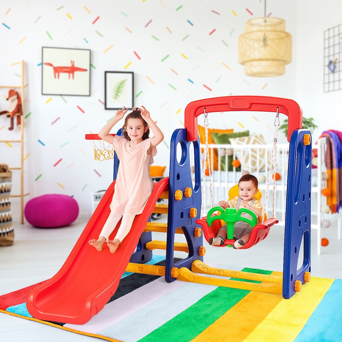 3 in 1 slide swing basketball