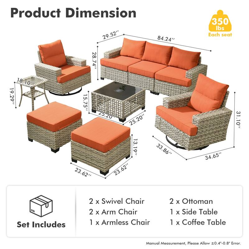 XIZZI 9-piece Outdoor Patio Wicker Furniture Swivel Chair Set