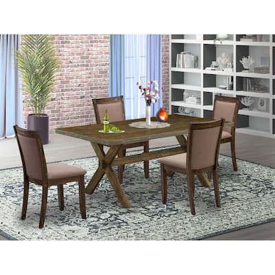 HomeStock 5-Piece Distressed Jacobean Finish Solid Wood Top Dining Table with 4-Parson Chair