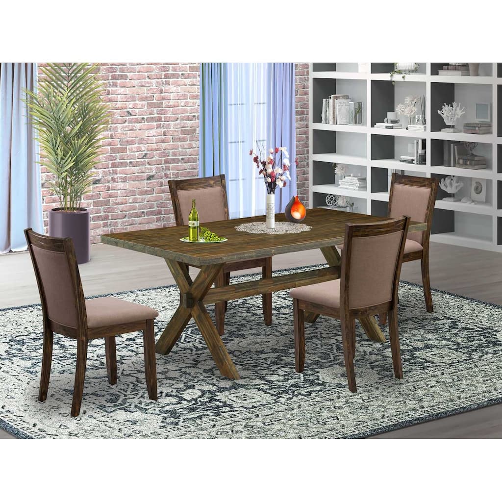 HomeStock 5-Piece Distressed Jacobean Finish Solid Wood Top Dining Table with 4-Parson Chair