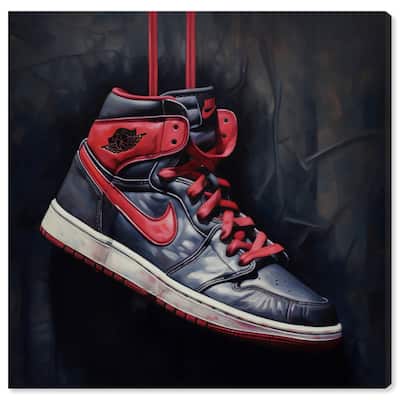 Notoriart Black And Red Hanging Sneaker Gallery Wrapped Sneaker 1 Piece Canvas Wall Art