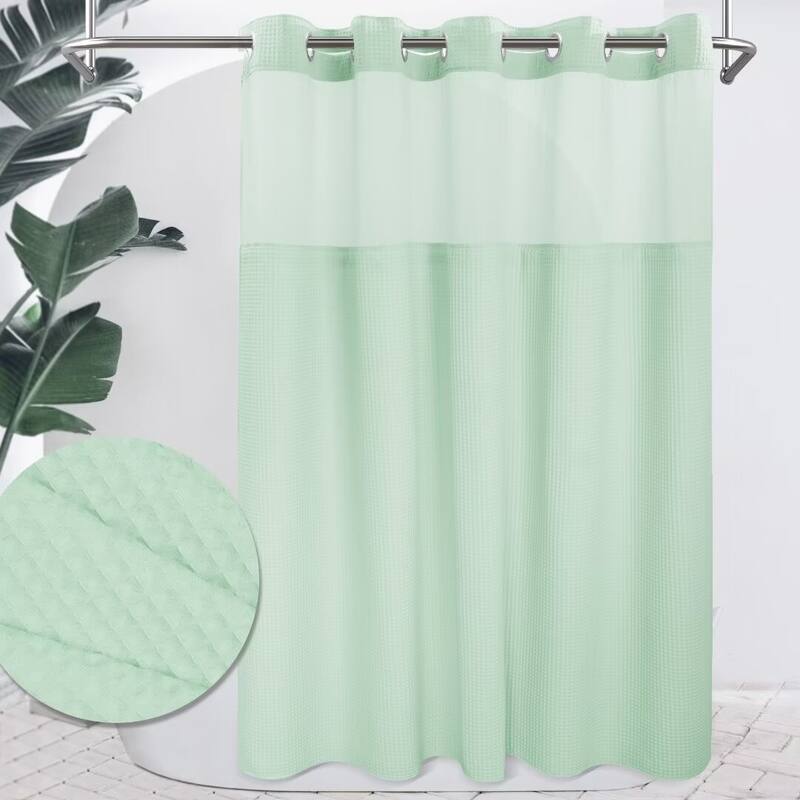 Cotton Blend Honeycomb Waffle Weave Shower Curtain with Snap-in Liner - 71"Wx74"L - Green Light