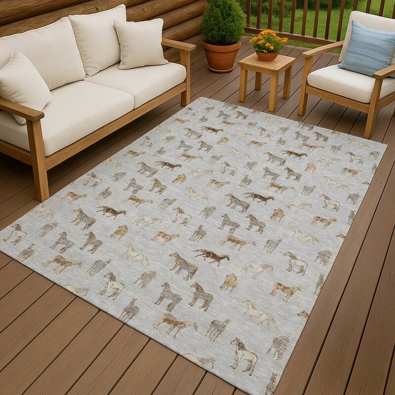 Machine Washable Indoor/ Outdoor Horses Chantille Rug