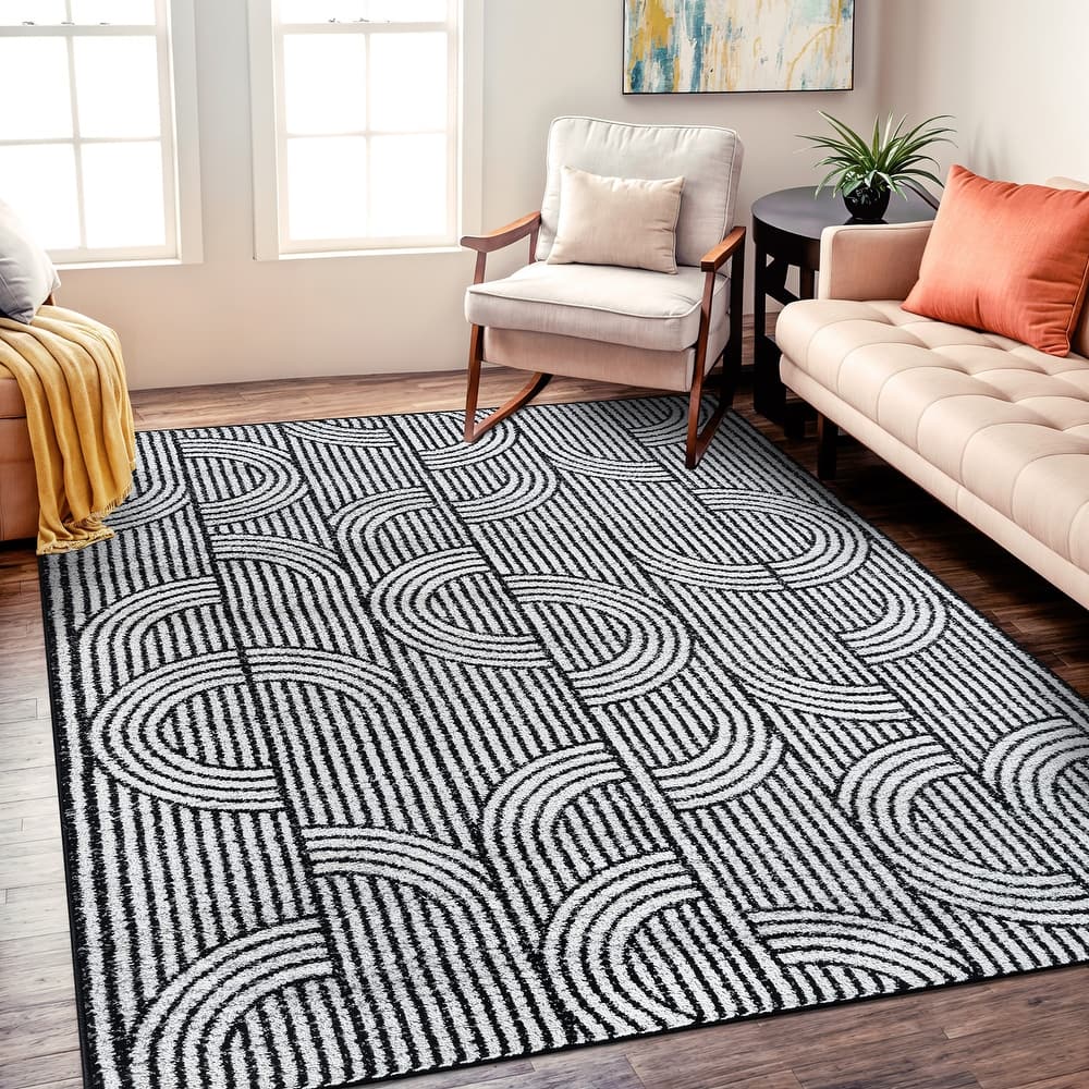 World Rug Gallery Modern Arch Pattern Stripe Area Rug