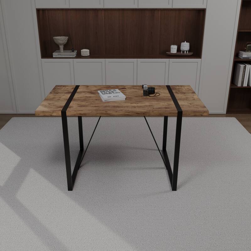 Modern 5-Piece Dining Set with Dark MDF Rectangular Table & 4 High Back Black Metal Legs Chairs