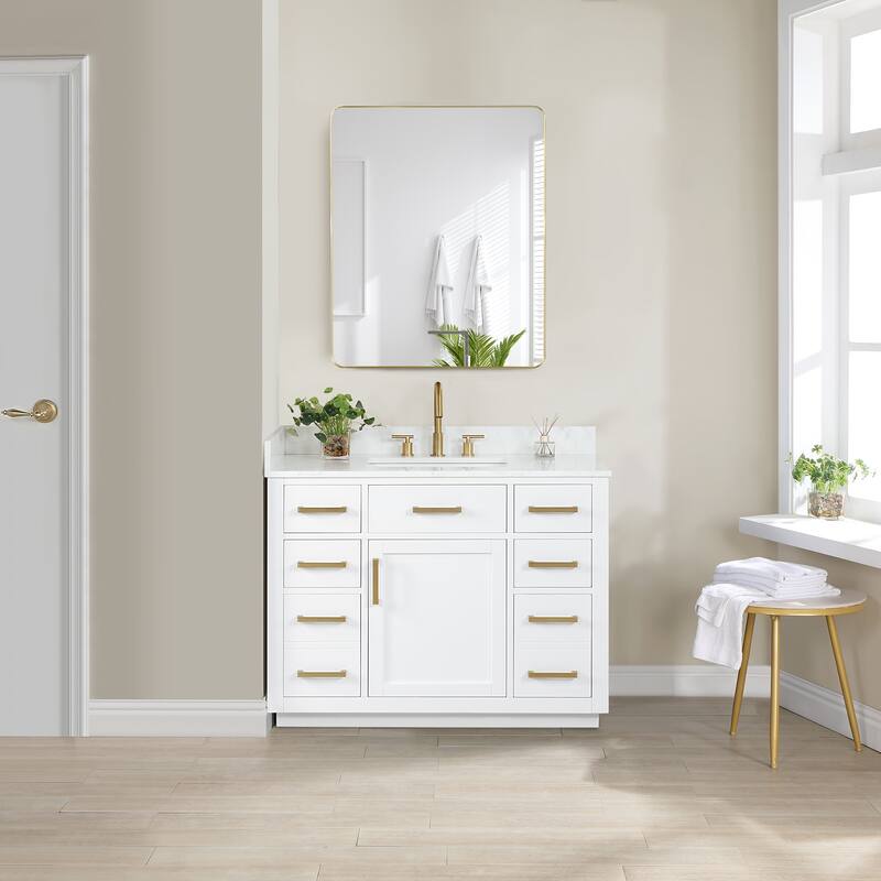 Altair Gavino Bath Vanity with Grain White Composite Stone Top and Mirror