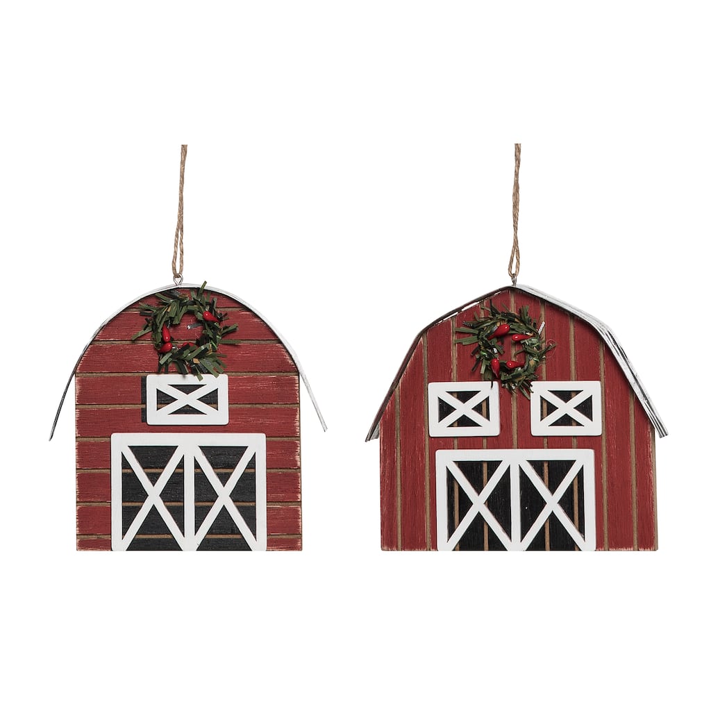 Transpac MDF Barn Ornament Set of 2 Christmas Home Decorations - Multicolor