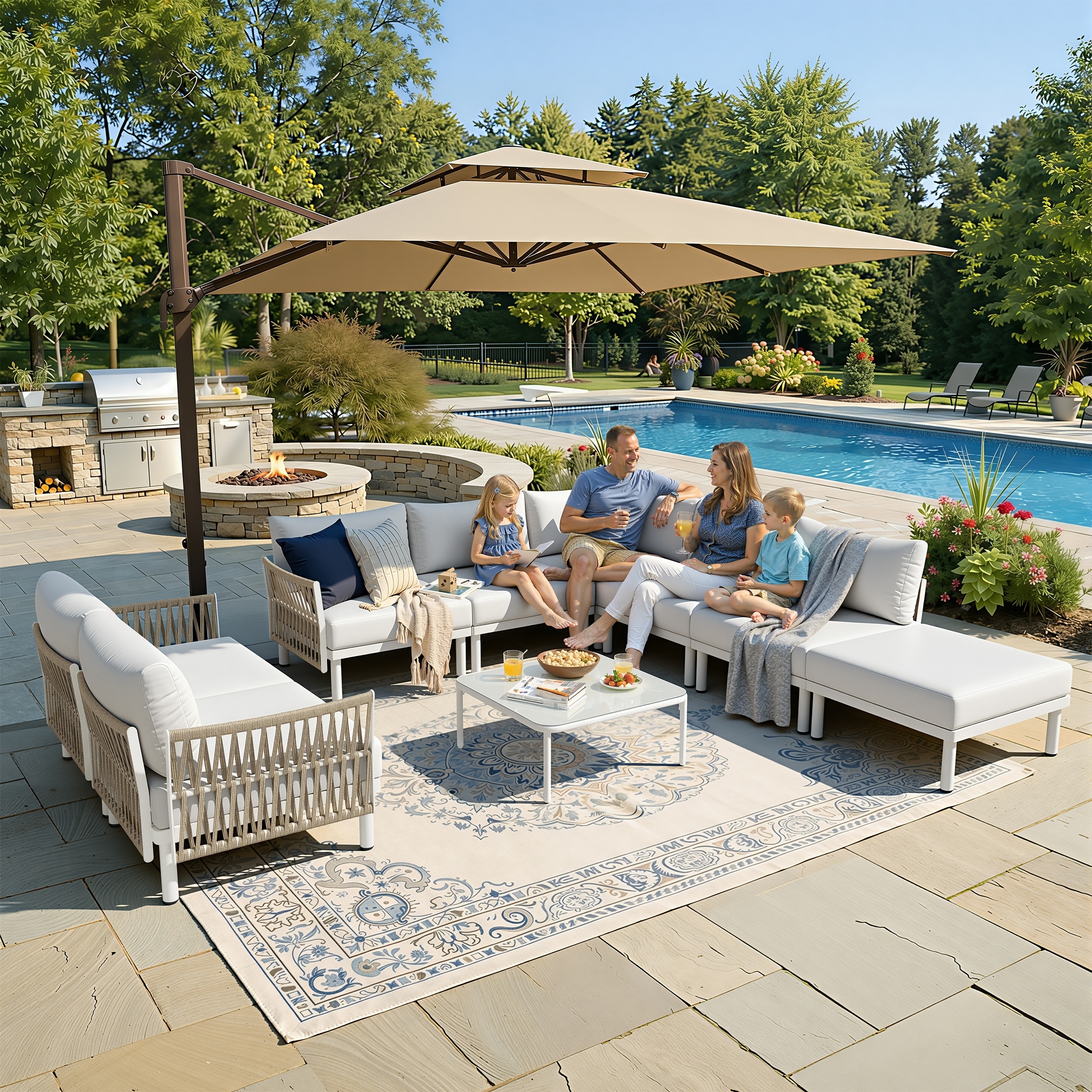Outdoor All-Weather Aluminum Modular Free Combination Sectional Sofa Set Cushioned Patio Conversation Set