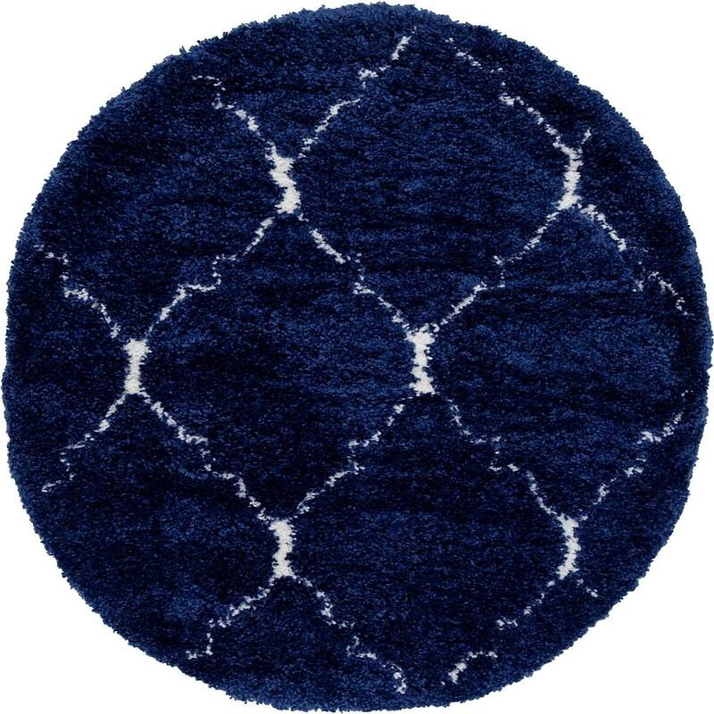 Shag Shoploni Collection Area Rug - 5' Round - Navy Blue