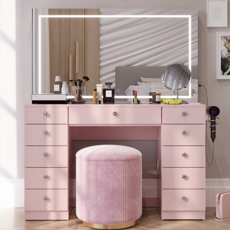 Boahaus Smart Vanity Desk with LED Mirror & Bluetooth Speakers
