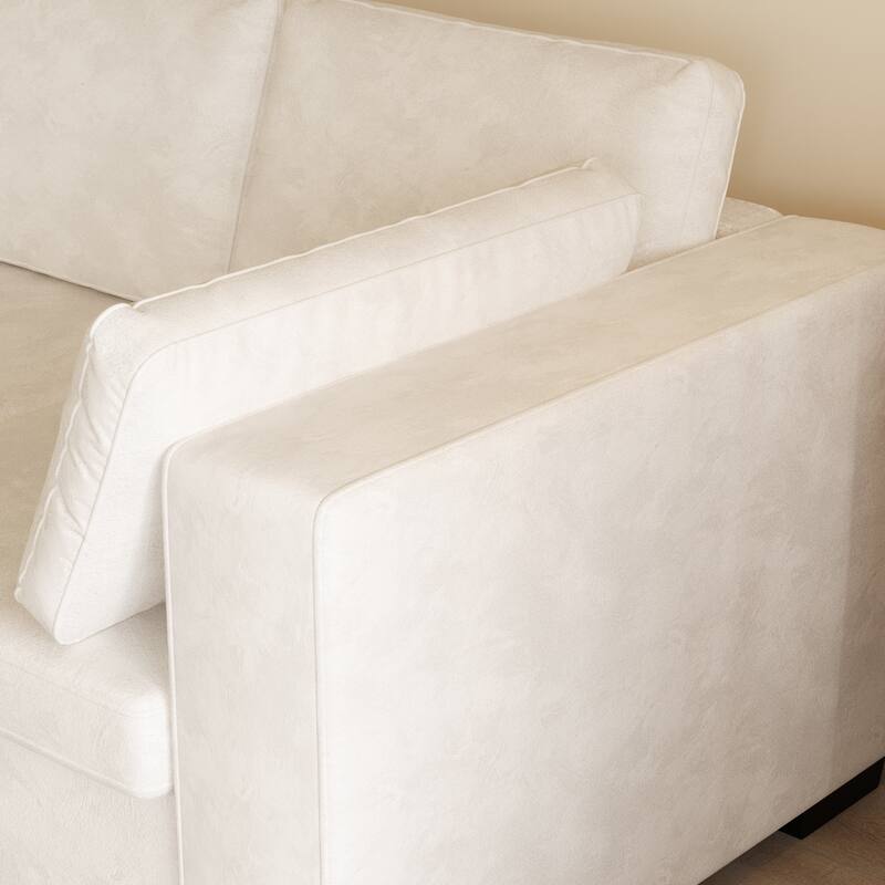 Modern Chenille Fabric 4-Seat Sofa Couch Off-White, Wood Frame, High Elastic Foam