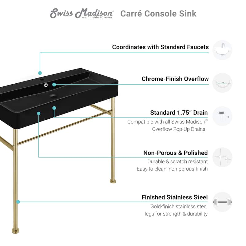 Claire 24 Ceramic Console Sink Matte Black Basin Gold Legs
