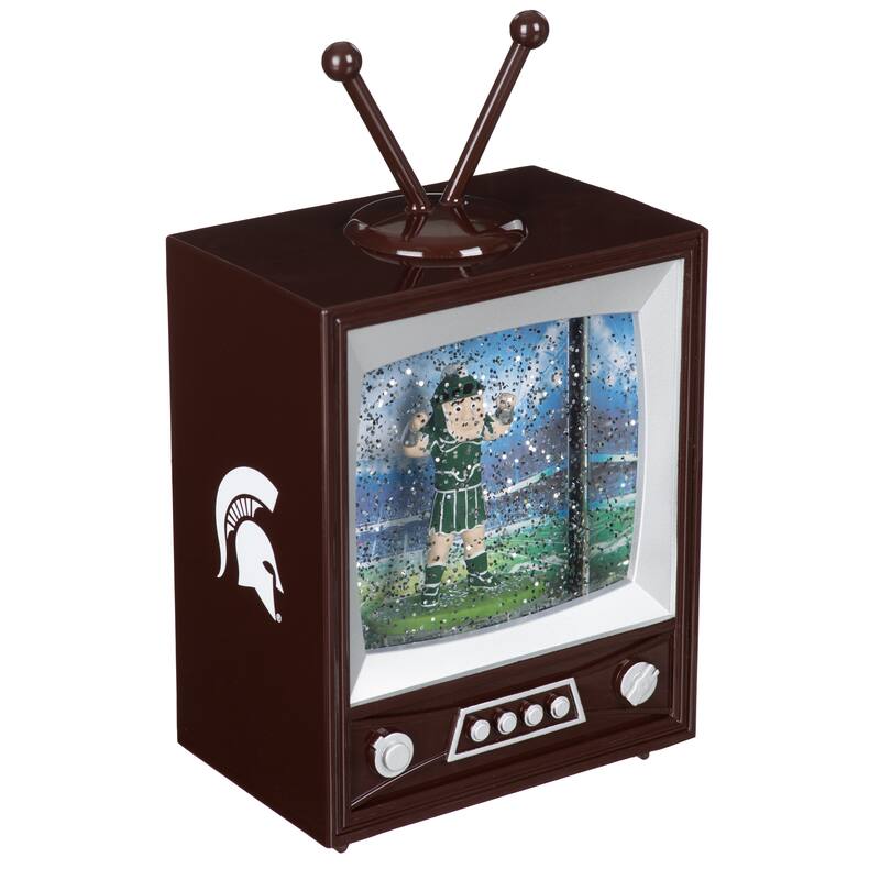 Michigan State Univ 8 in. Vintage TV Light Up Water Lantern Snow Globe