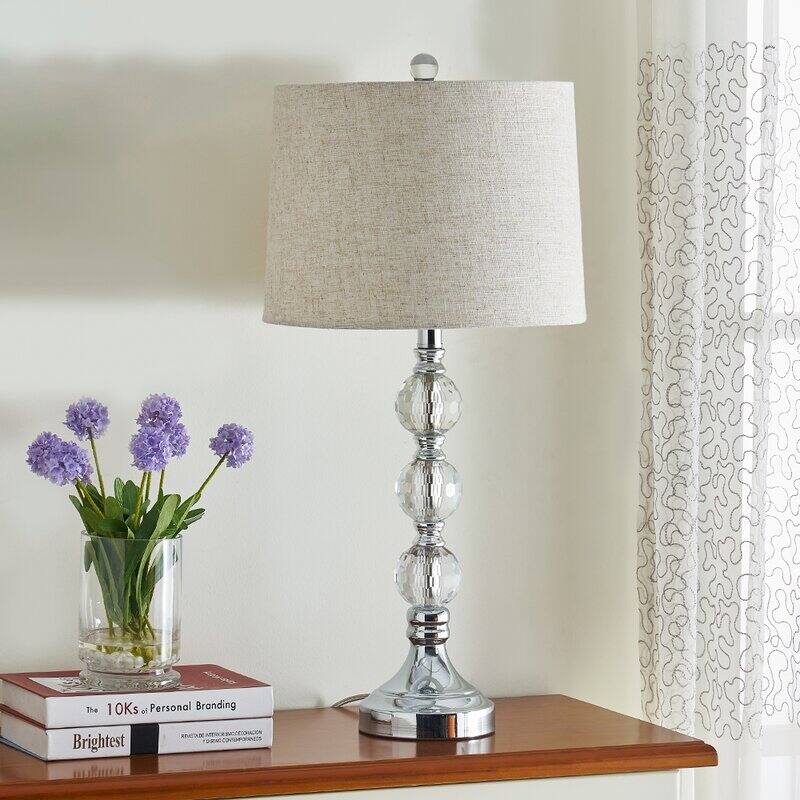 28" Silver Chrome / Clear Bedside Table Lamp Set (Set of 2)
