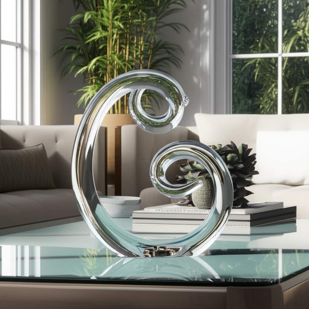 Glass Sculpture Abstract Spiral Accent Home Office - 9" Clear - 8" x 6" x 9"