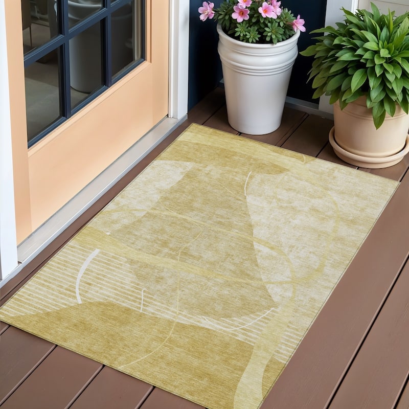 HomeRoots Abstract Transitional Rectangle Outdoor Rug - 3' x 5'