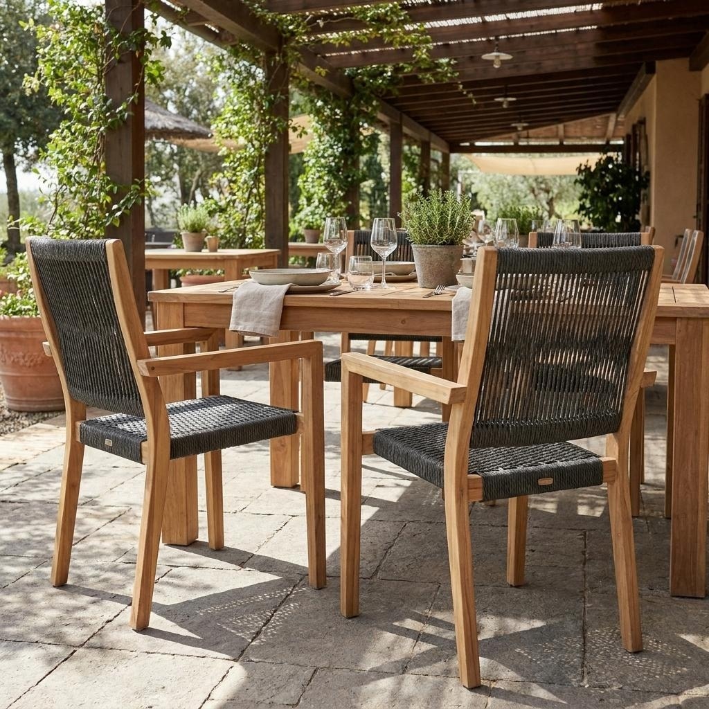 Set of Two 23" Charcoal and Natural Wood Solid Wood Outdoor Arm Chair