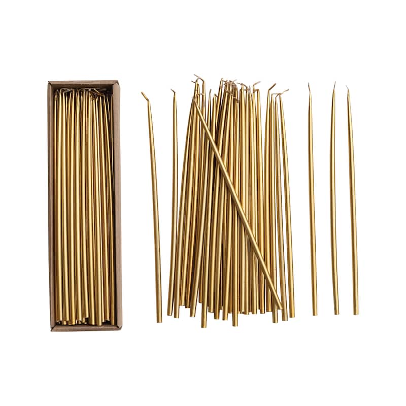 36-Piece Unscented Thin Taper Candles in Box - 0.37"L x 0.37"W x 10.0"H - Gold