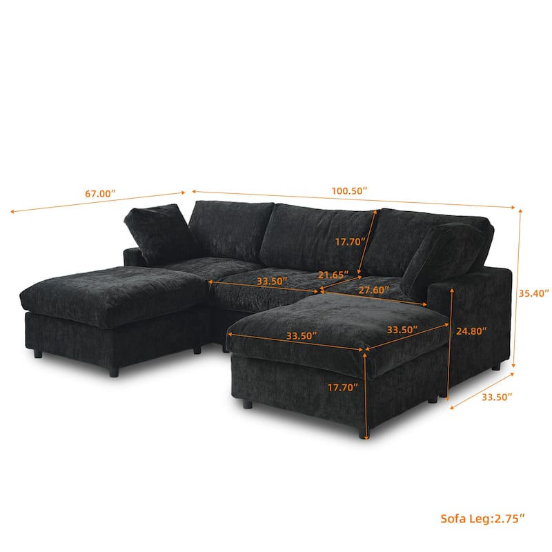 Modern Cloud Sectional Couches for Living Room Set, Chenille U-shaped Sofa Couch
